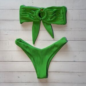 Kulani Kinis Neon Green Ribbed Bandeau Bikini